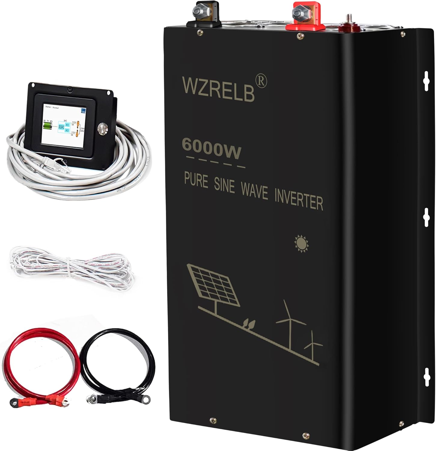 WZRELB 6000W 36V Pure Sine Wave Inverter,36 Volt DC to AC 120V 240V Split Phase Power Inverter,12KW Surge,4 AC Outlets,2*AC Hardwire Terminal,16.6ft LCD Remote Panel