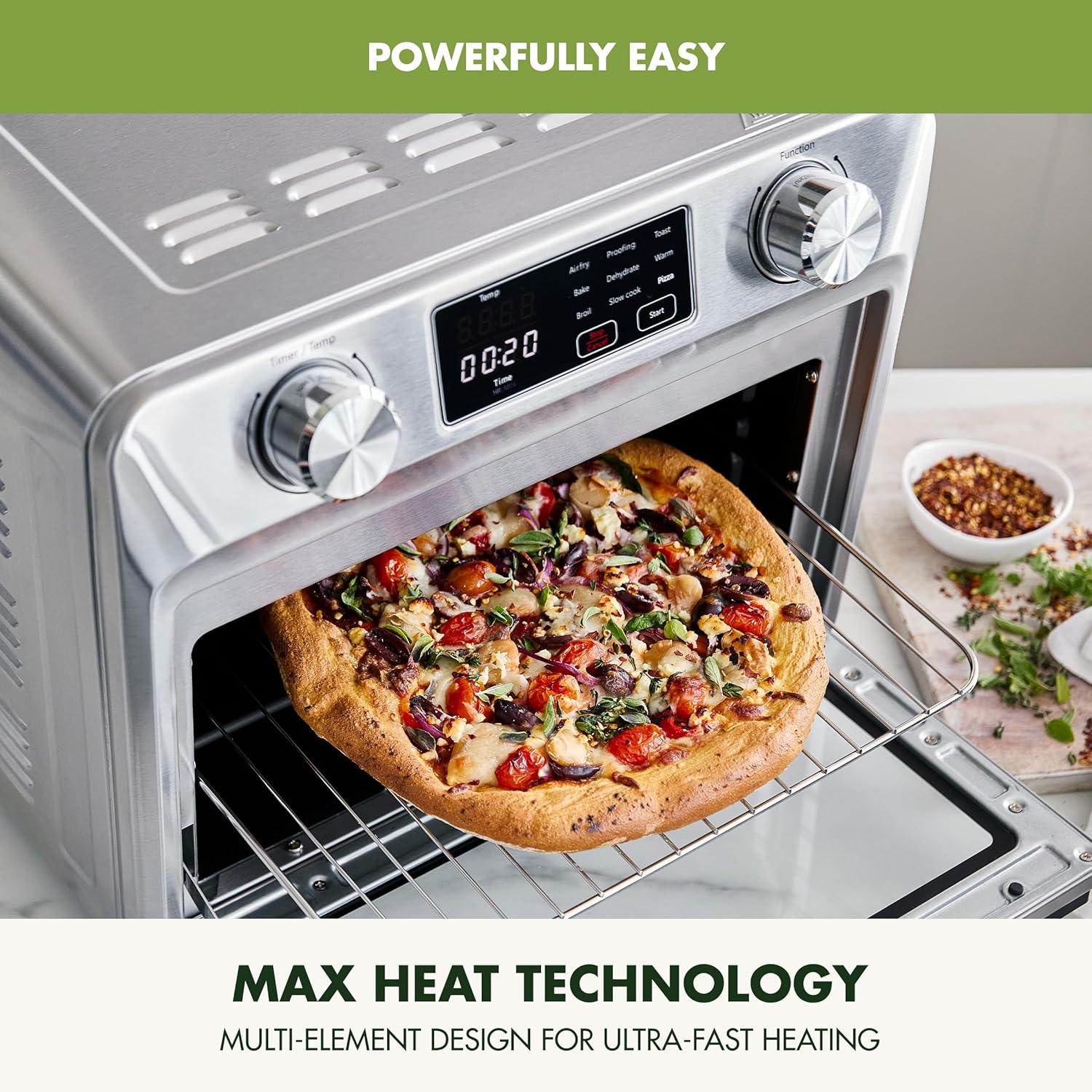 GreenPan Bistro Stainless Steel 9-in-1 Air Fry Oven, Nonstick Baking Pan, Stainless Steel Rack, and Basket, Fast Heating, Multifunction Presets, Cool-Touch Handle, PFAS-Free, Easy Cleanup Crumb Tray