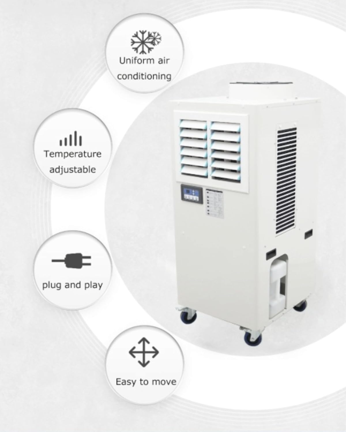Air Flow 3600m³/h Industrial Portable Air Conditioner with Wheels 14L Tank Commercial Spot Cooler 1820W Adjustable Air Outlet Ideal for insititute Workshops Outdoor Events 220V