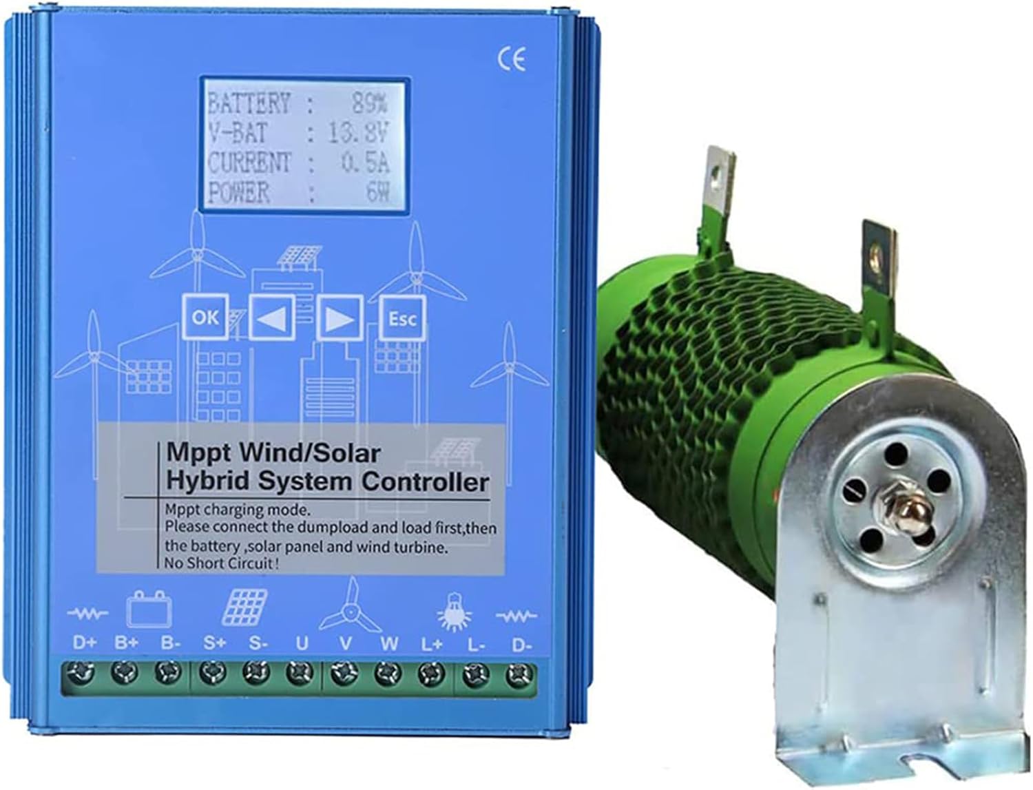 1000W Wind Solar Hybrid Charge Controller, MPPT Booster Regulator for Off Grid Systems, 12V/24V/48V,1000W Wind Turbine 1000W Solar Panel Power Controller w/Dump-Load 12/24V