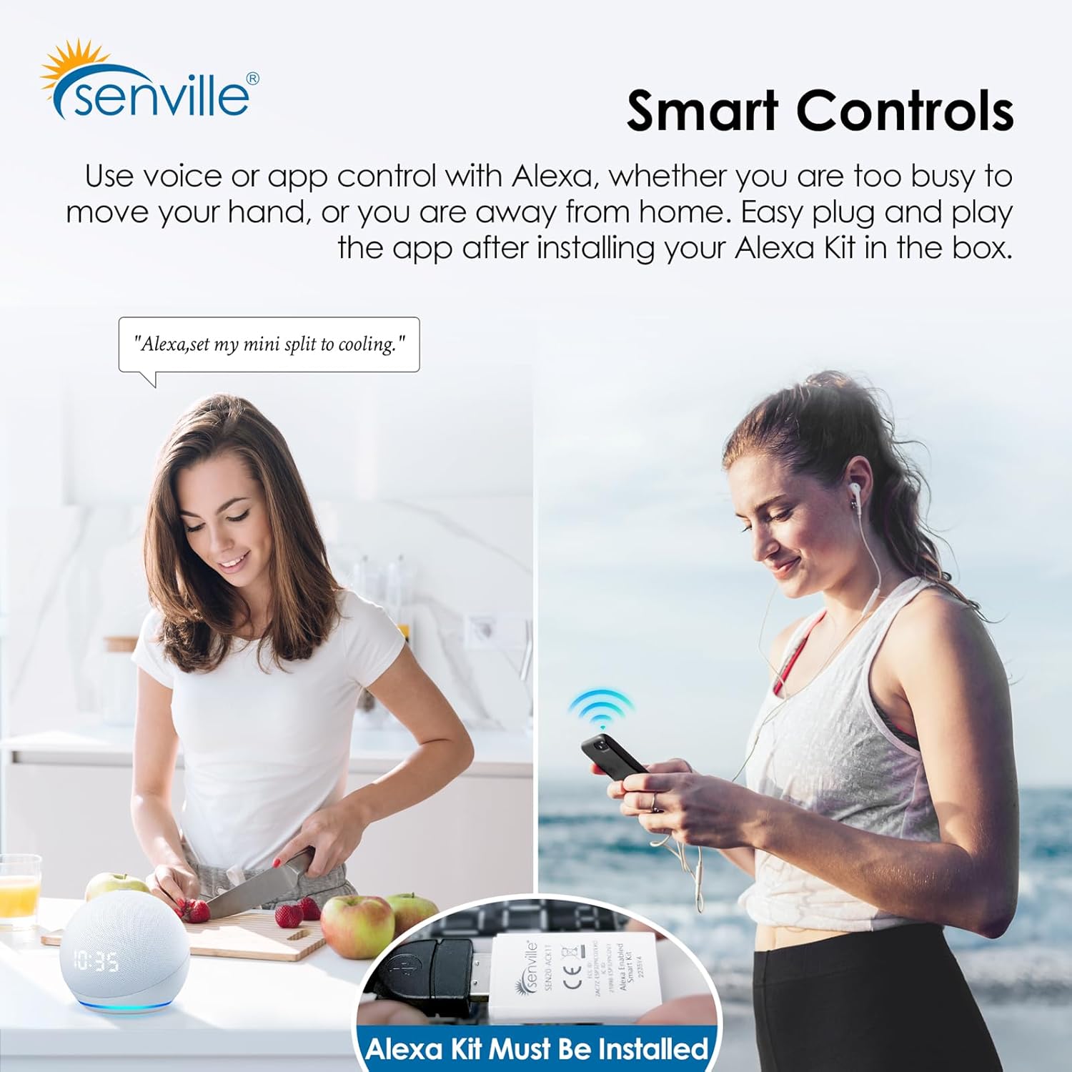 Senville AURA Series Mini Split Air Conditioner Inverter Heat Pump, 9000 BTU, Works with Alexa, Energy Star, White