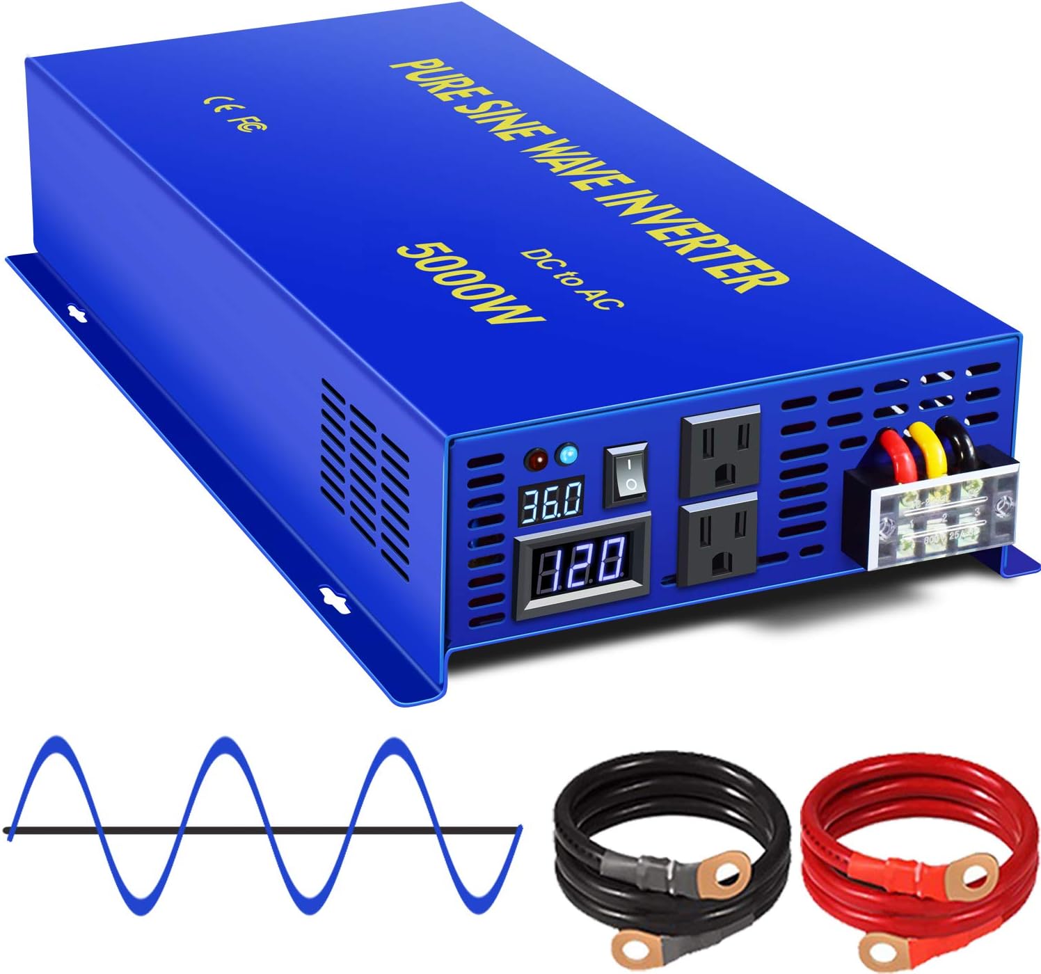 5000 Watt Pure Sine Wave Inverter 36V DC to AC 120V, 5000W Power Invert Surge 10000W Power Converter for Solar System. (5000W 36V)