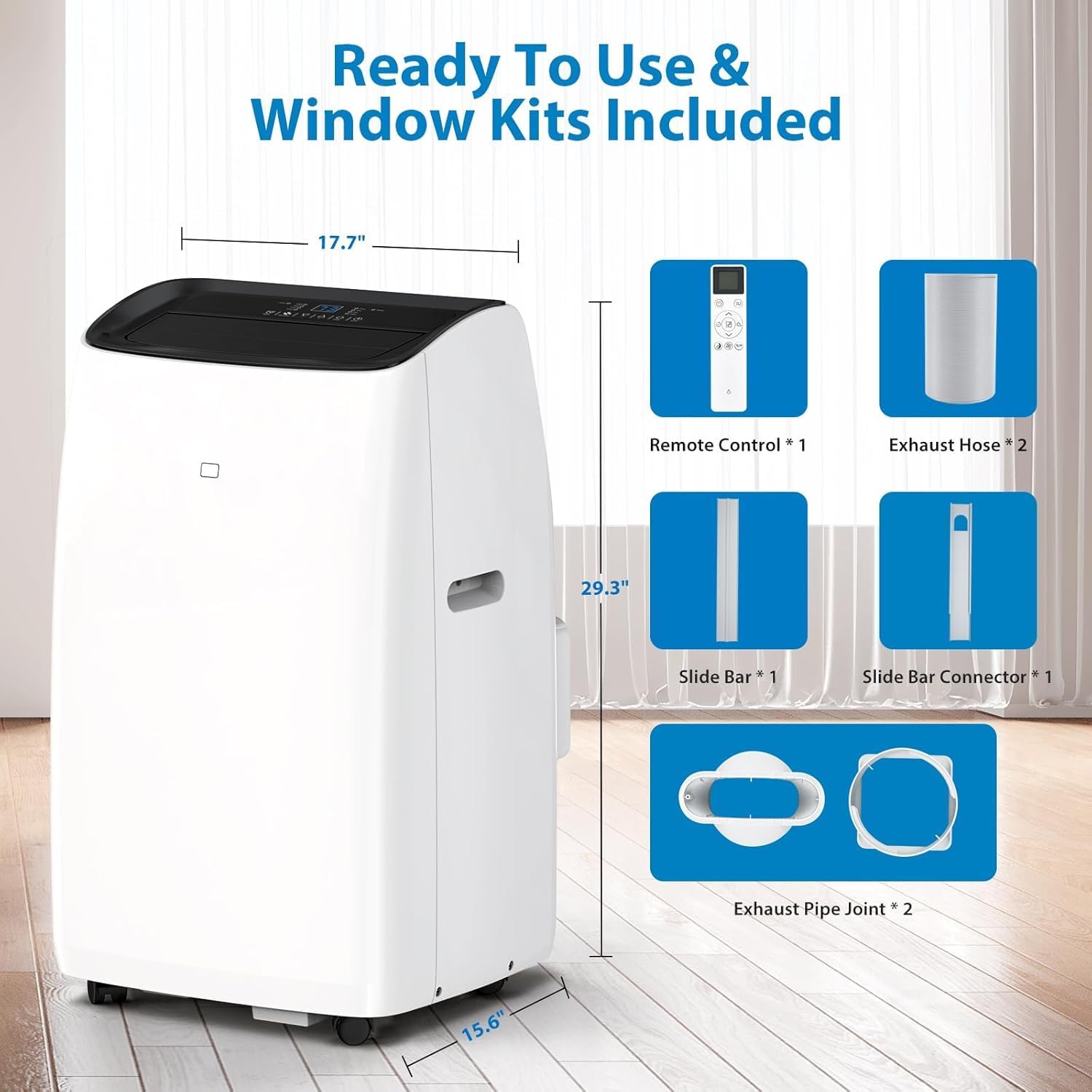 Inverter Portable Air Conditioner 14,000 BTU with Hose, Dehumidifier, Heater, Smart Inverter Portable AC Units with Remote, LED Display, 24 Hrs Timer, 42dB, AC Unit Window Kit