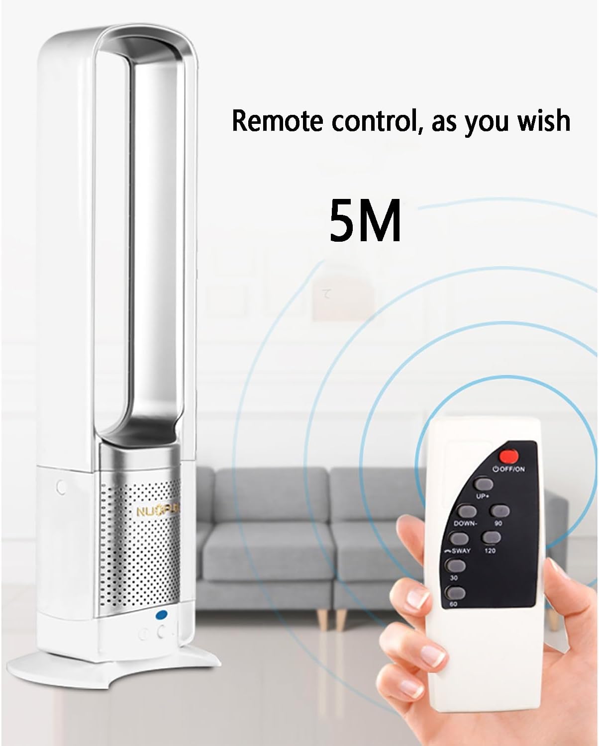 Bladeless Fan Tower Fan with Remote, Oscillating Pedestal Fan, air Circulation Fan，Can be timed, Household Silent Cooling Fan,Matches Perfectly with a Variety of Home décor Styles(Gold)