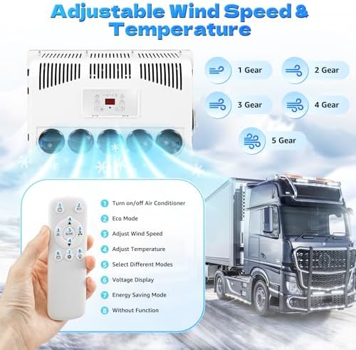 12V Air Conditioner,Split Type 11000 BTU Truck Cab Air Conditioners,Air Conditioner with Remote Control and Adjust 5-speed Wind,AC Unit Trucks Cab Air Conditioners Split for Semi Motorhome Trucks