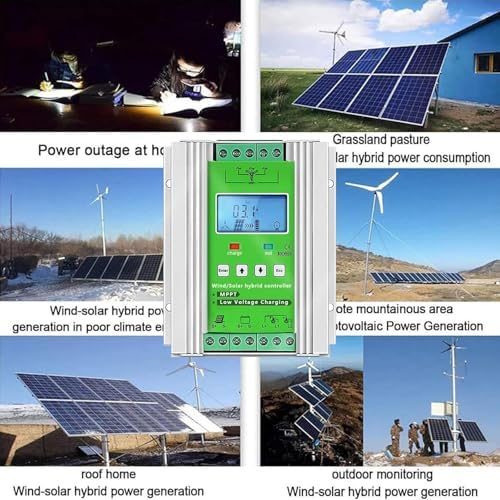 Smart Wind Power Controller with LCD Display, 300W-1500W Wind + 500W-1200W Solar Turbine Regulator, 12V/24V/48V, Dump Load Included, Efficient Energy Management