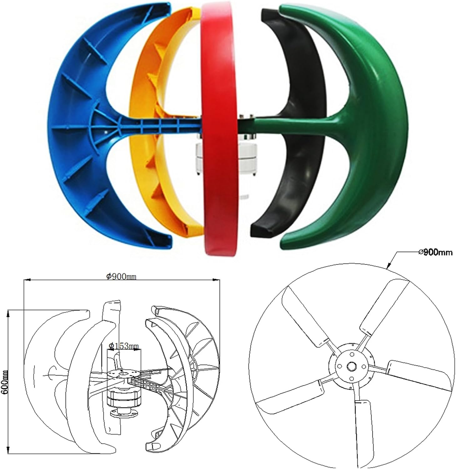 16000W 12V/24V/48V Vertical Maglev Wind Turbine Generator, with Controller MPPT for Marine, Windmill Generator Suit for Hybrid Solar Wind System