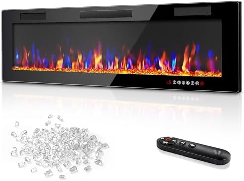 Vitesse 60 Inch Ultra Thin Electric Fireplace-Narrow Bezel Linear Fireplace Heater Recessed Wall Mounted, Remote and Screen Control, 8H Sleep Timer, Low Noise, 750/1500W for Living Room, Bedroom