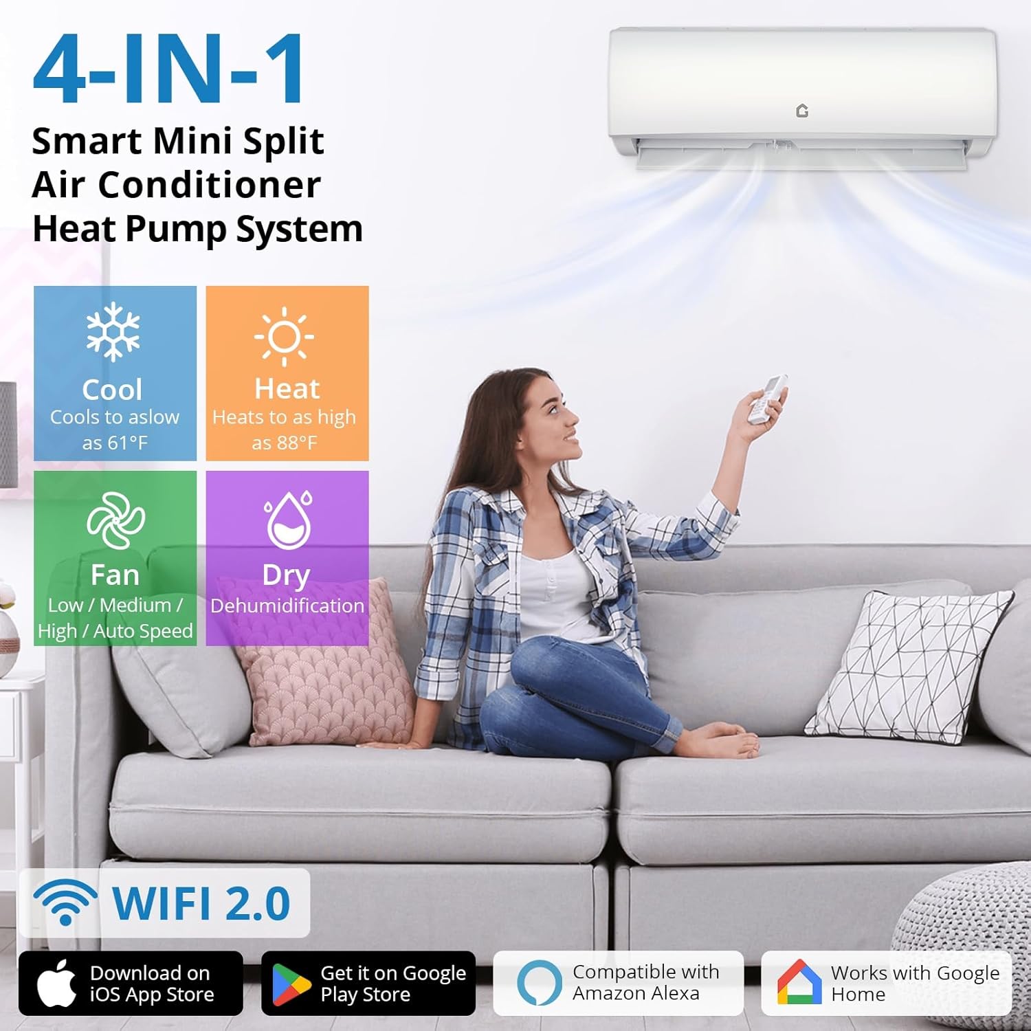 Garvee 11500 BTU Mini Split AC/Heating System, 115V WIFI Enabled Energy Efficient Mini Split Unit,Wall-Mounted Split Air Conditioner,Cools Up to 750 Sq.Ft, Heat Pump & Installation Kits