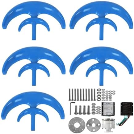 10000W Vertical Axis Wind Turbine Generator - 220V, 5 Blades, Low Wind Speed (2M/S) Home & Camping Power Solution - Durable Blue Wind Power Kit