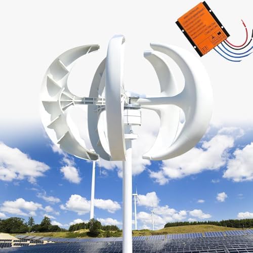 6000W Vertical Wind Turbine Generator 12V/24V/48V, 5 Blade AC Permanent Magnet Kit with Controller for Home, Terrace, Chalet & Motor Home - White