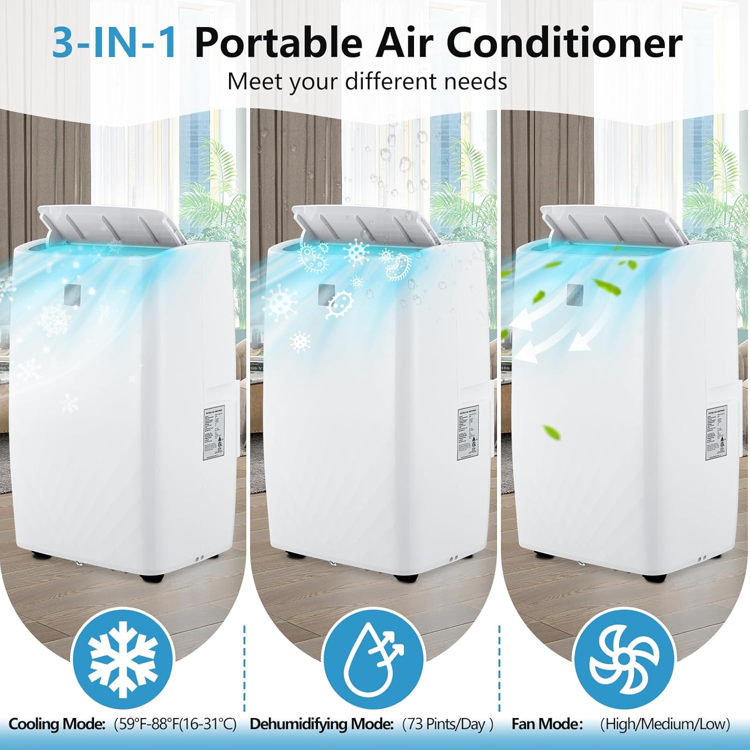 14,000 BTU Portable Air Conditioner, 4-In-1 Portable AC Unit with Cooling, Dehumidifier, Fan & Sleep Mode for Rooms Up to 700 Sq.Ft with Window Kit, 24H Timer & Remote Control