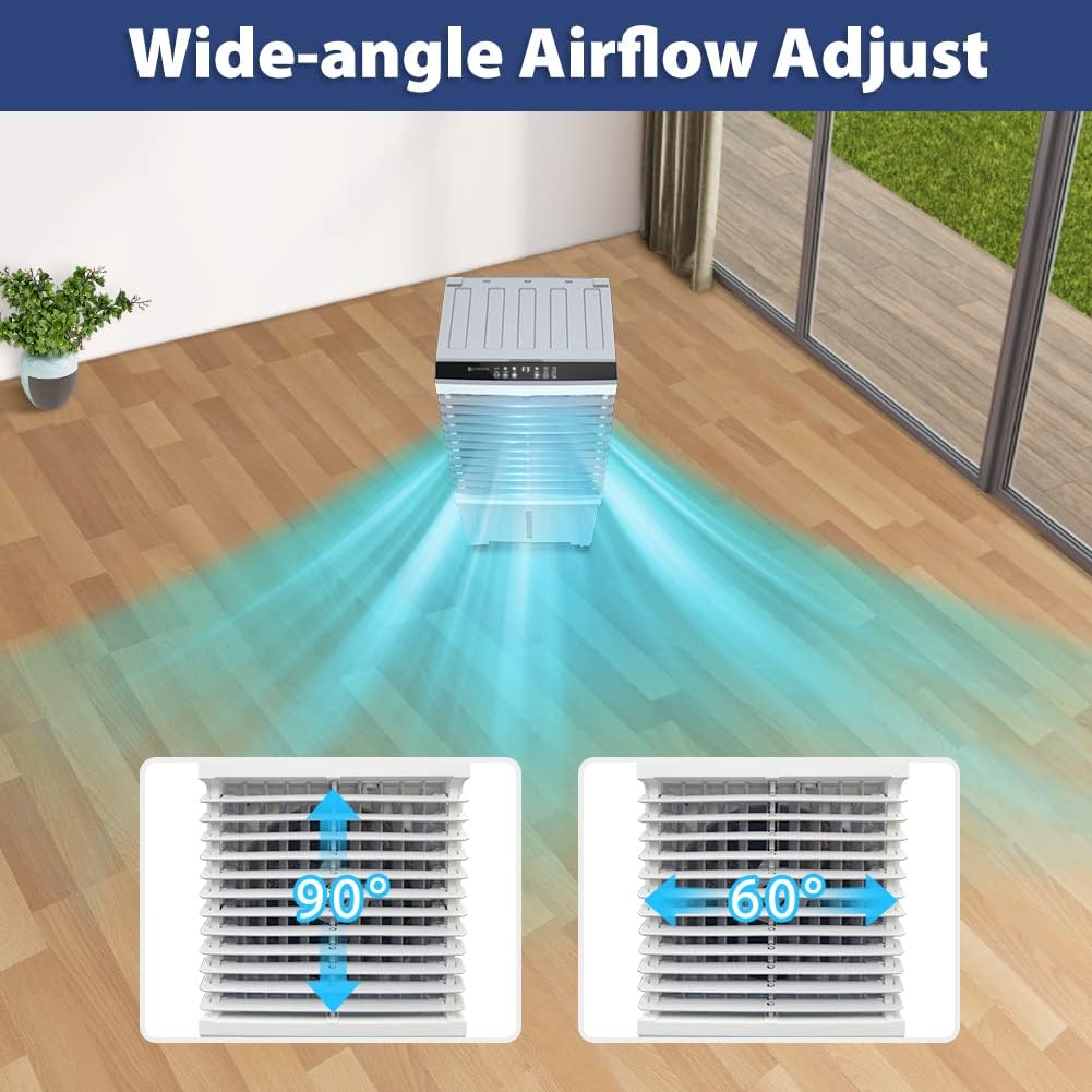 LifePlus Evaporative Air Cooler, 1800CFM Windowless Air Conditioner Portable for Large Room Commercial Garage Outdoor, 3 In 1 Swamp Cooler with Remote Control, 4 Ice Packs, 12H Timer, 5.3 Gallon