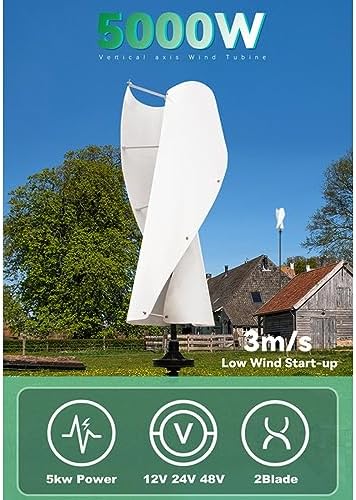5kW Wind Turbine Generator Kit - 12V/24V/48V Off-Grid System with Hybrid MPPT Charge Controller, Low Wind Speed, Quiet Maglev Technology, Green Color