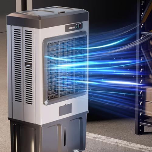 Generic Swamp Cooler Air Conditioner Metal Body 3 Speeds 120° Oscillation with 100L Water Tank with Universal Wheels 4 Ice Packs for Outdoor Indoor Use, FGGGURBDC-HEIGHT130CM/100L