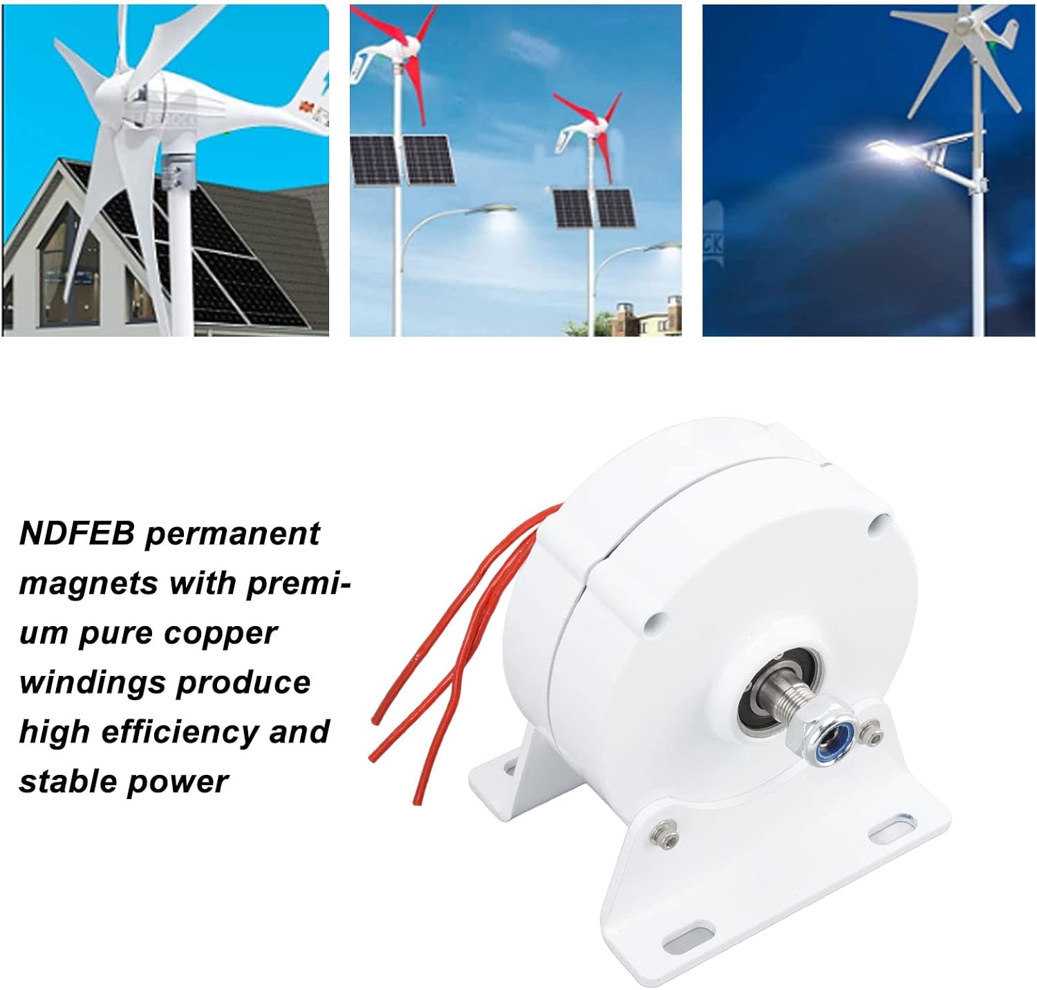 200W Three Phase Alternator, Low Speed Permanent Magnet Electric Motor Generator for Vertical Horizontal Wind Turbine (12V)