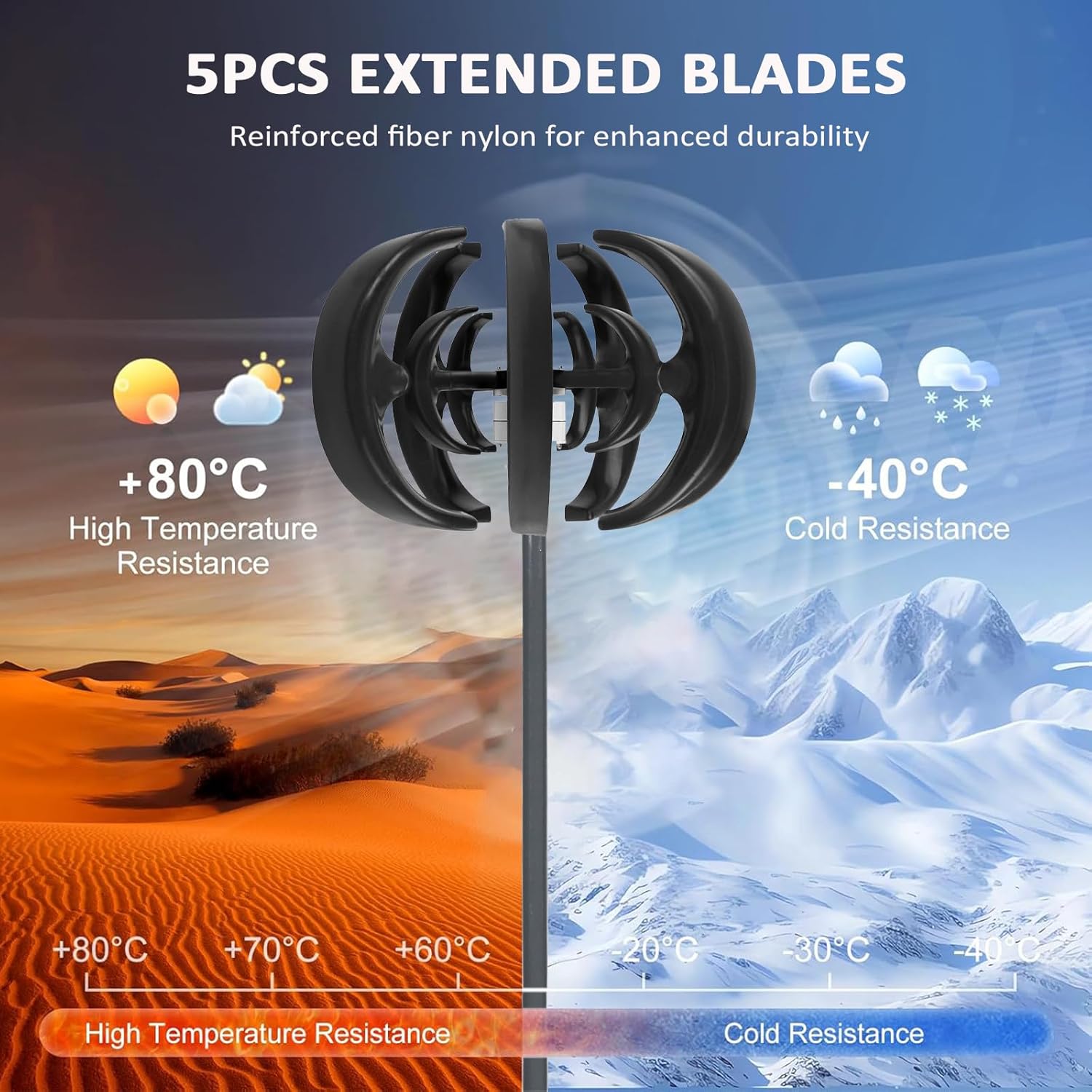 10000W Wind Turbine Kit, 12V/24V Vertical 5-Blade Generator, 3-Phase AC Permanent Magnet, Perfect for Home & Street Lighting, Complete with Controller - Energy Efficient Black