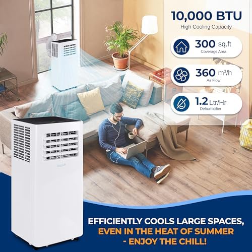 SereneLife Small Air Conditioner Portable 10,000 BTU with Built-in Dehumidifier - Portable AC unit for rooms up to 450 sq ft - WiFi app + Remote Control, Window Mount Exhaust Kit