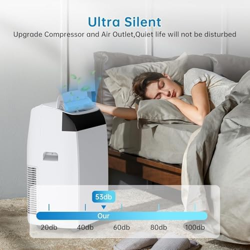 Portable Air Conditioner - 12,000 BTU, 3-In-1 Functionality (Cooling, Dehumidifier, Fan), Cools Up to 450 Sq.Ft, Remote Control, 24-Hr Timer, Smooth Caster Wheels, Ideal for Home，White top cover