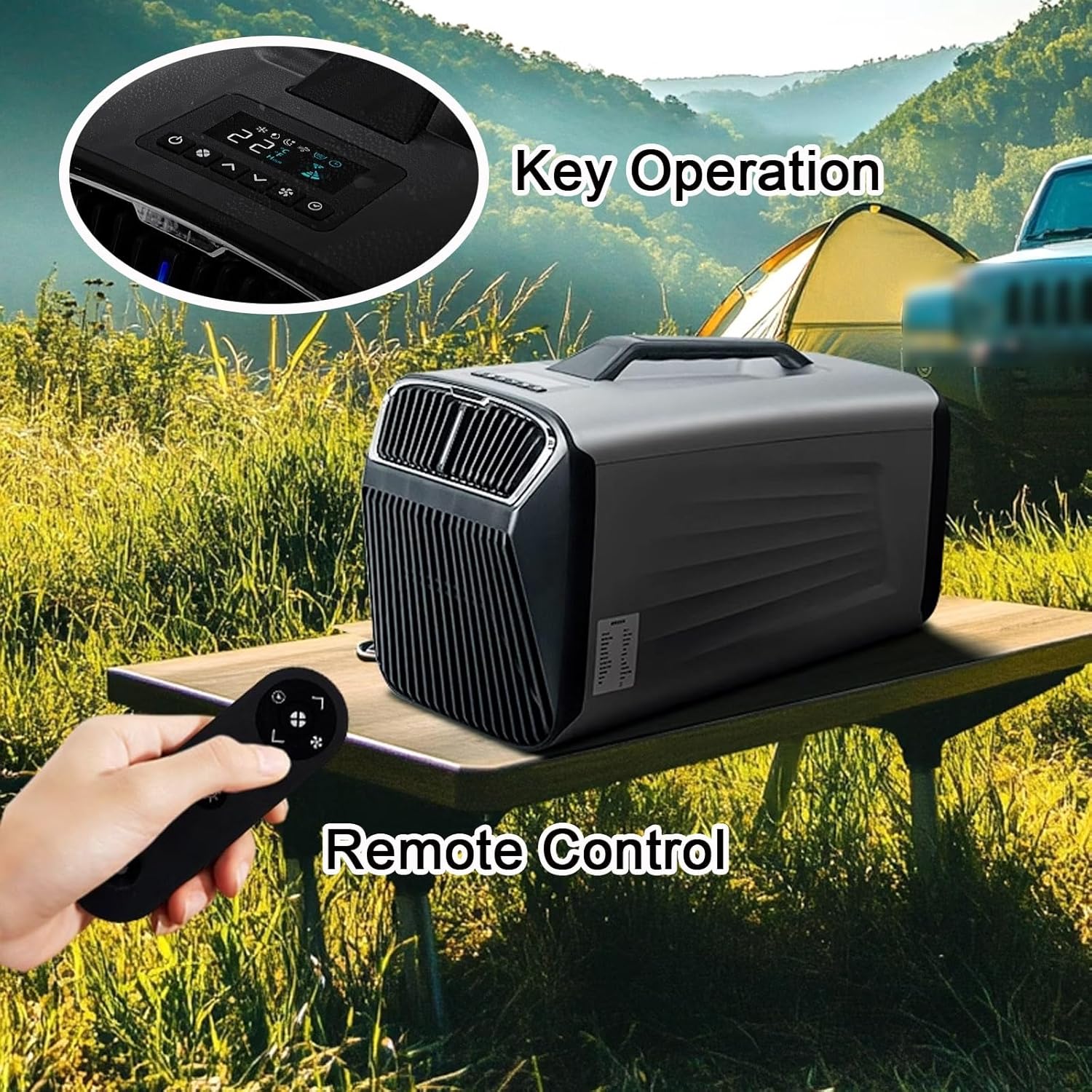 Portable Air Conditioners for Camping Outdoor Use Drainage Free Cooling 2 Speeds Timed Shutoff Auto Oscillation Air Cooler with Remote Control for Indoor Room and Tent(Silver)