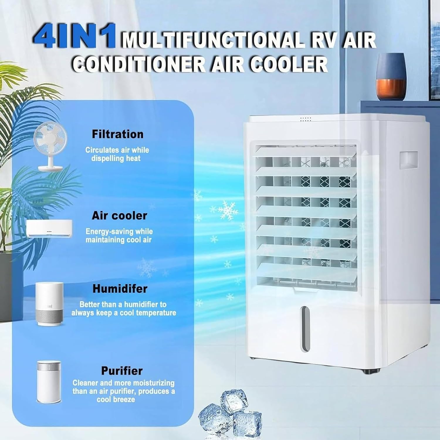 Smart Portable Air Conditioner Fan, 12v/24v Car Cooling Fan, Adjustable Wind Speed, 4l Large Capacity Water Tank, 65w Low Power Consumption, For Car, Rv, Home car & home 24V