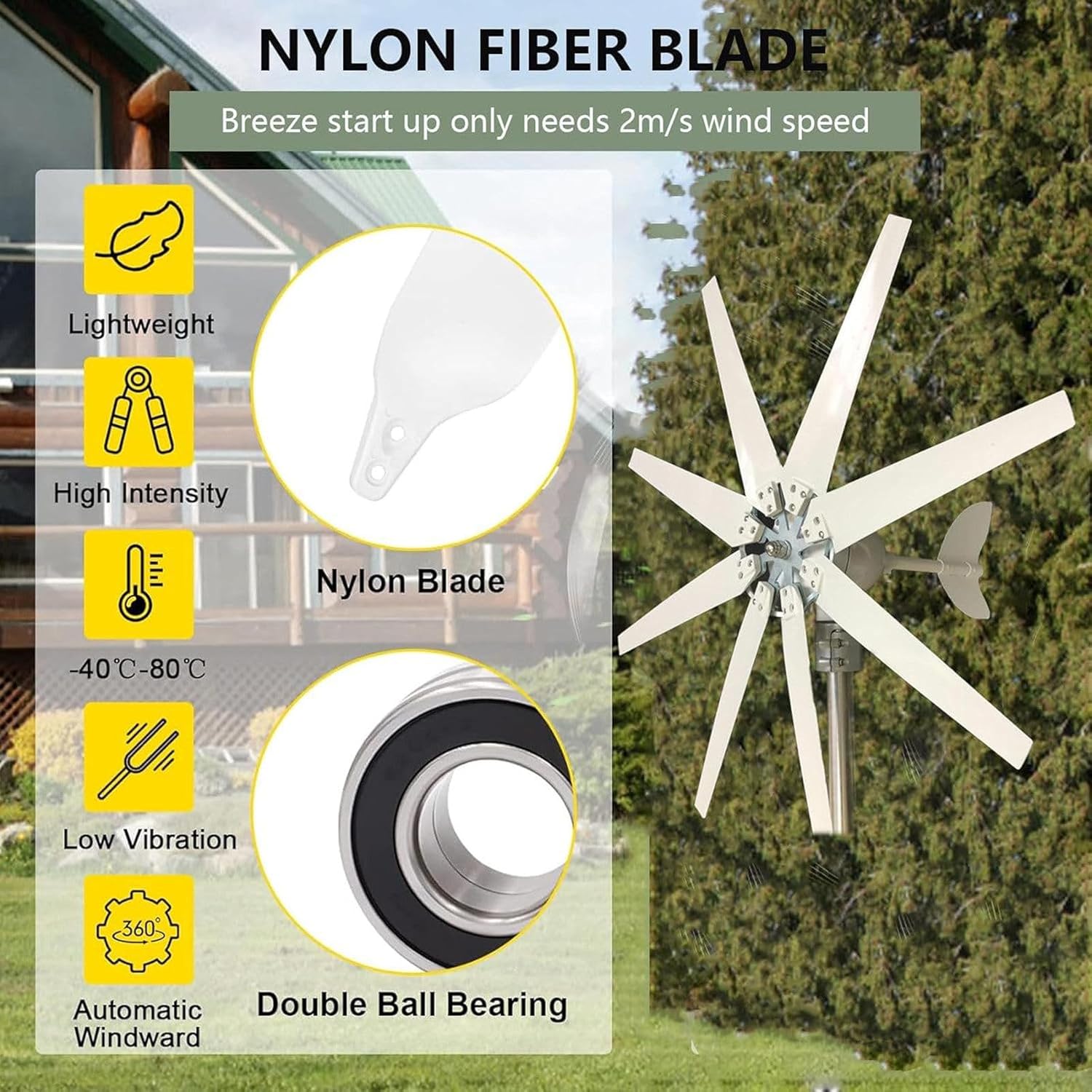 14000W Wind Turbine Generator - 8-Blade DC 12V/24V/48V/110V/220V Kit, Solar Hybrid Controller for Home Energy, Eco-Friendly Power Supplementation