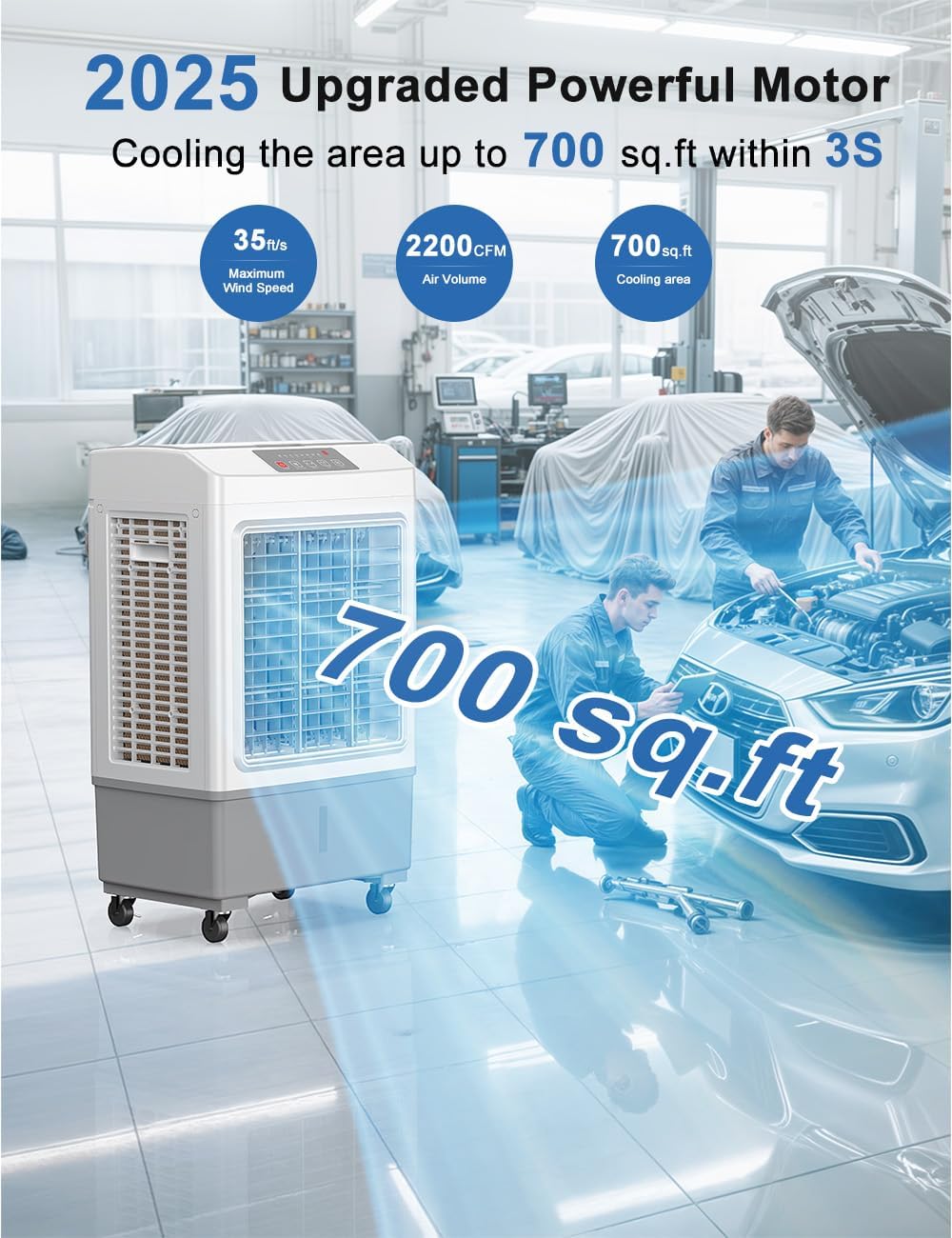 Large Swamp Cooler Air Conditioner, 2200CFM Evaporative Air Cooler, 7H Timer & 8 Gal Water Tank, 100°Oscillation, 3 Speeds & 3 Ice Boxes,Remote, Portable Air Conditioner for Garage, Large