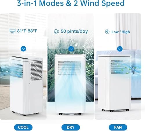 10000 BTU Portable Air Conditioner, 4-In-1 (Cool/Dehumidify/Fan) With Remote, LED Touch Control & 24H Timer & Window Mount Kit, Air Conditioners Cools Rooms Up to 450 Sq.Ft for Home, Office Room