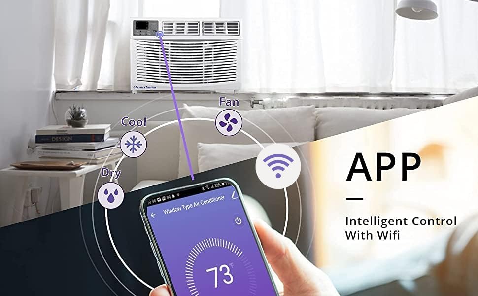 Vtronix Classic America 8000 BTU WiFi Enabled, Alexa Ready, Energy Savings - Window Mounted Air Conditioners Unit (10.9 CEER 120 VAC), White, Cool Only