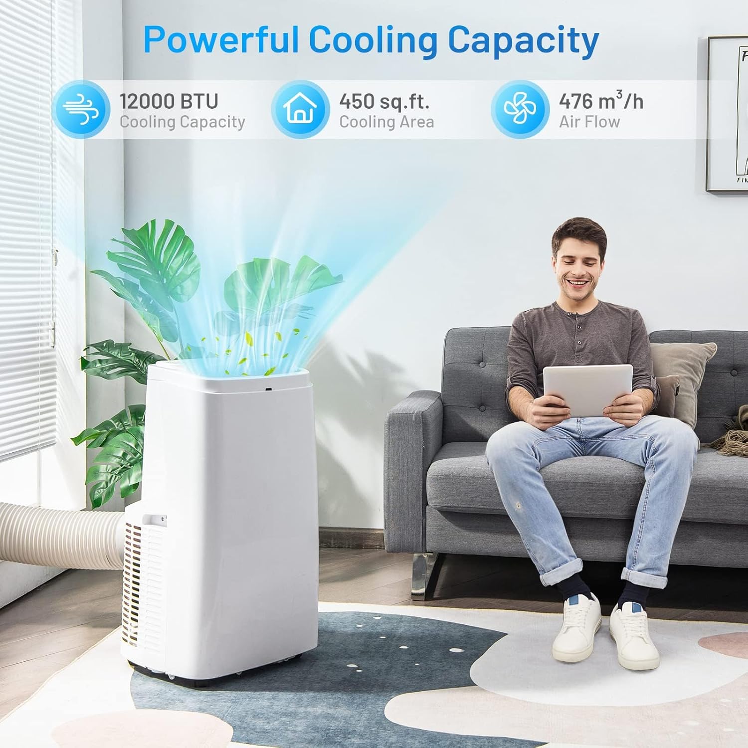 DORTALA 12000 BTU Portable Air Conditioner, 3-in-1 AC Cooling Unit with Dehumidifier & Fan Modes, Remote Control, Cools 450 Sq. Ft, Compact Freestanding Air Conditioner, White (12000BTU)