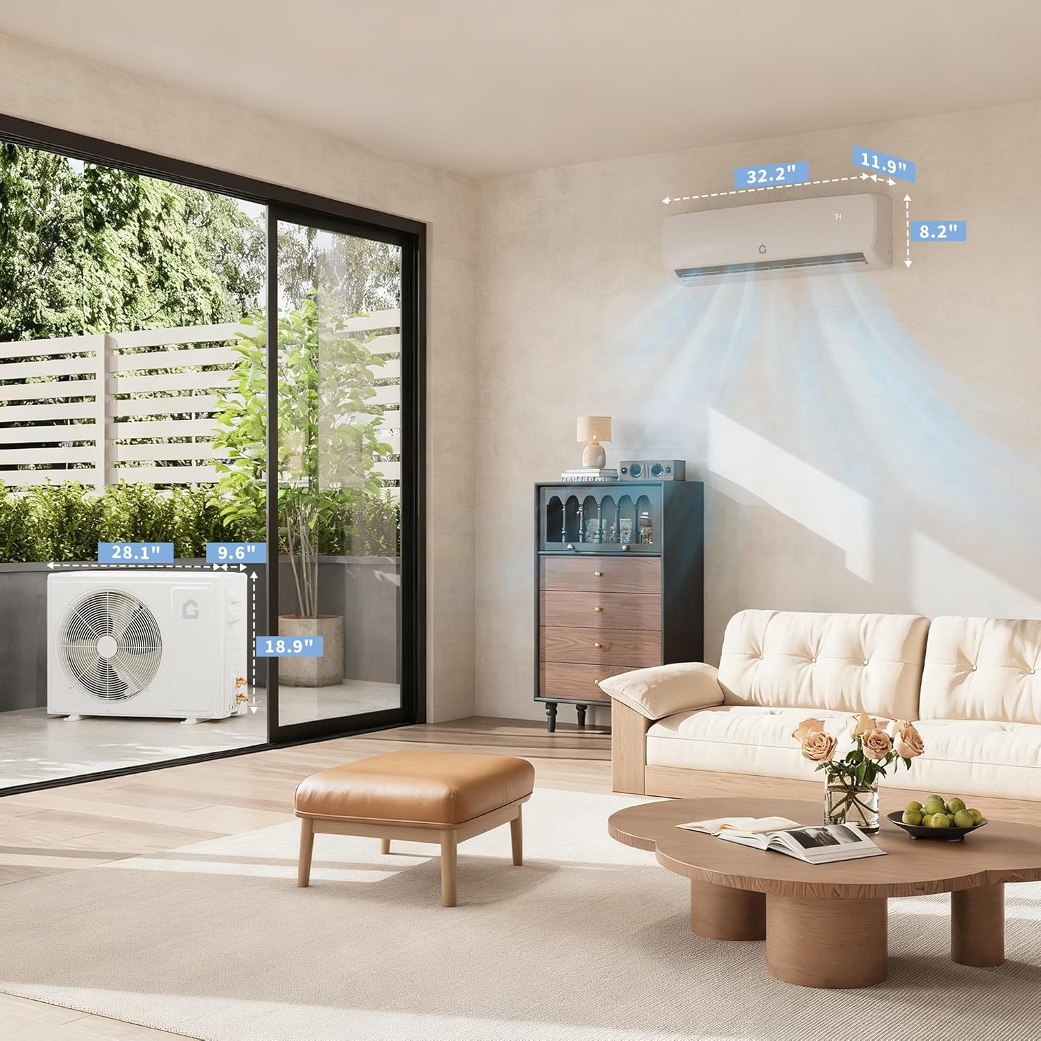 19 SEER2 9000 BTU Ductless Mini Split AC Heat Pump for 450 Sq.Ft, 230V Ultra-Quiet Inverter Air Conditioner System, 3-in-1 Cooling Heating Dehumidifying with 10ft Pre-Charged Line Set