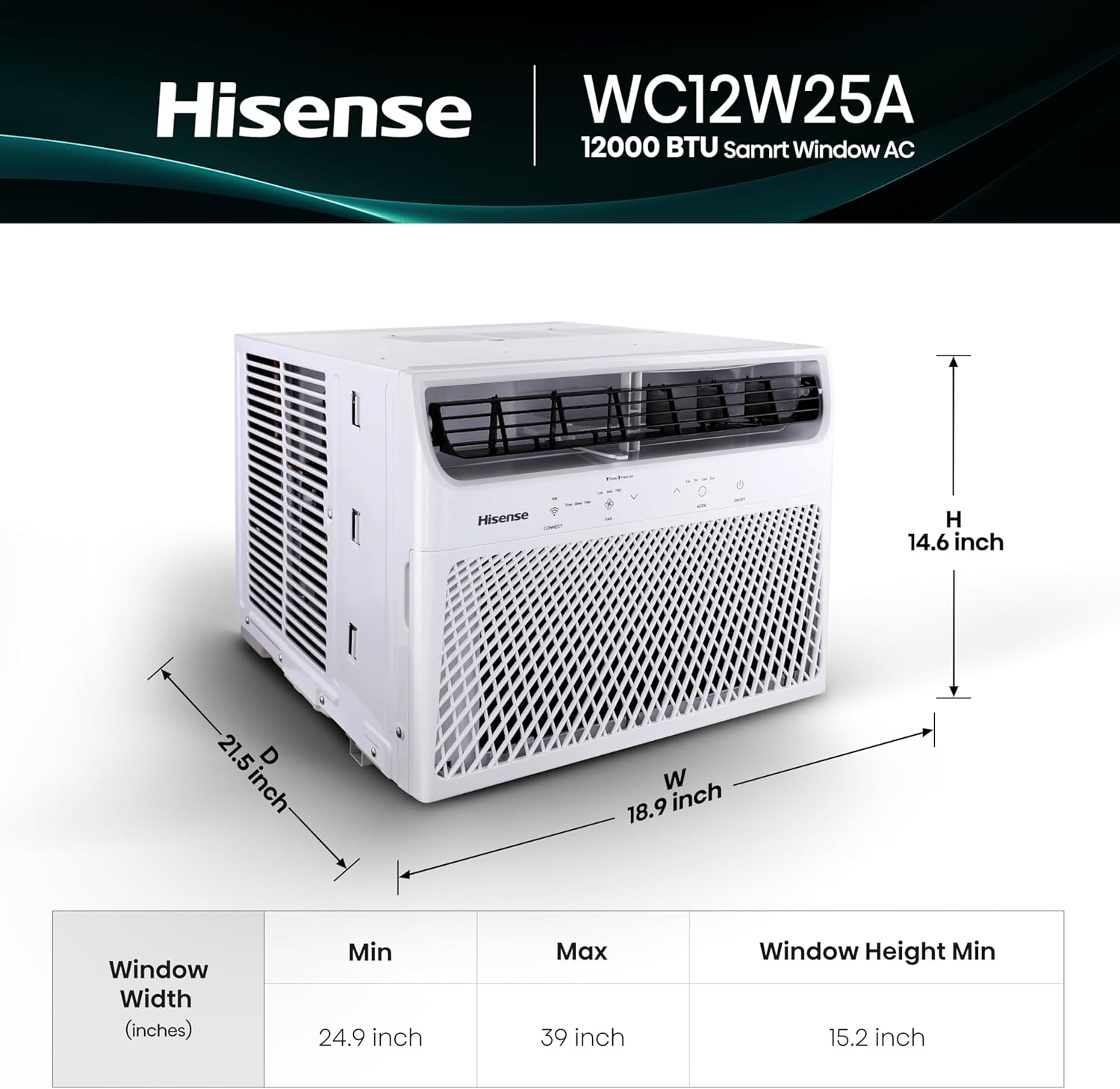 Hisense 12,000 BTU Smart Window Air Conditioner, 3 modes (Cooling, Fan, Dehumidifier), Easy Installation,Ultra Quiet, 2 Years Warranty