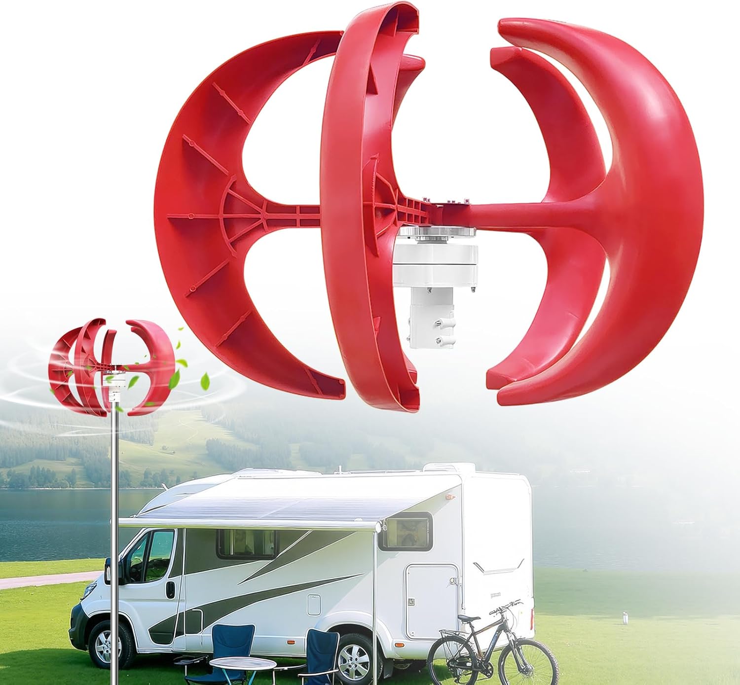 12V/24V Wind Turbines Generator | 5-Blade Lantern Winds Turbines Generator Kit, Electromagnetic Electricity Producer Equipment,Lantern Wind Turbine Generators DIY Kit-Red
