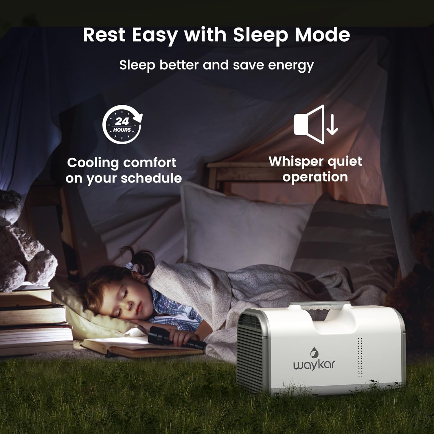 Waykar 4500 BTU Tent Air Conditioner - Portable Air Conditioner with Cooling, Dehumidifying & Fan Functions, Covers Up to 130 Sq. Ft., Ideal for Tents, Camping & RVs, Remote Control, AC Powered