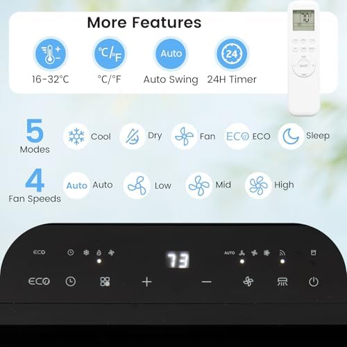 GOFLAME 14000 BTU Inverter Air Conditioner, 3-In-1 Smart Portable AC Unit, Fan & Dehumidifier with APP, Voice & Remote Control, 24H Timer & Window Kit, Cooling for Large Rooms up to 650 Sq. Ft