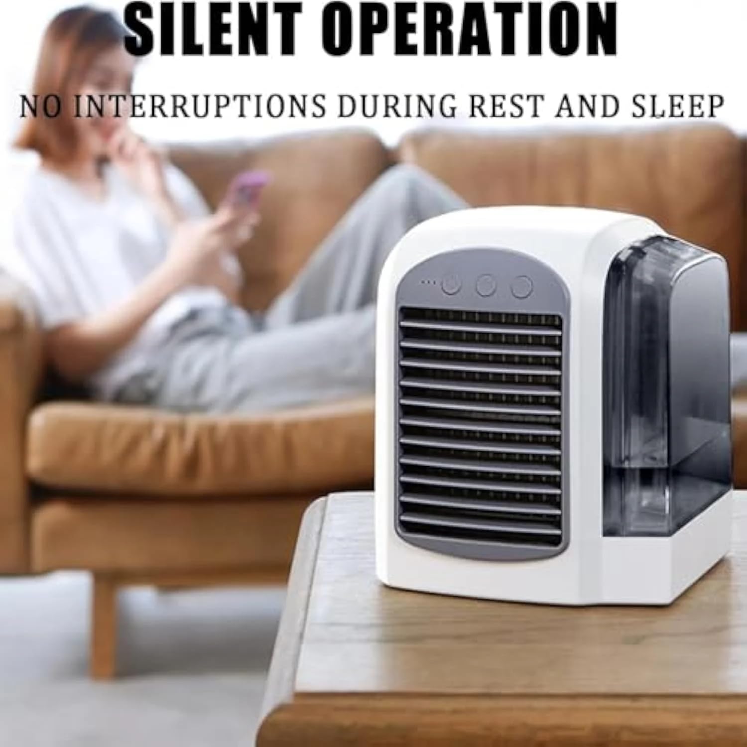 2025 Upgraded Portable Air Conditioner - 4-in-1 AC with Ice Mist Technology, 3 Speeds, 380ml Tank, Ultra-Quiet for Home, Office, Travel - Compact & Efficient (Grey)