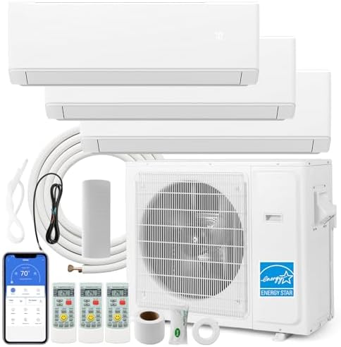 SIMOE Tri 3 Zone 36,000 BTU Mini Split Air Conditioner, Wifi-Enabled 23 SEER2, 9k+12k+12k BTU, Multi Zones Mini Split AC Heat Pump Full Set, 208-230V, Ductless Energy Star, Installation Kit