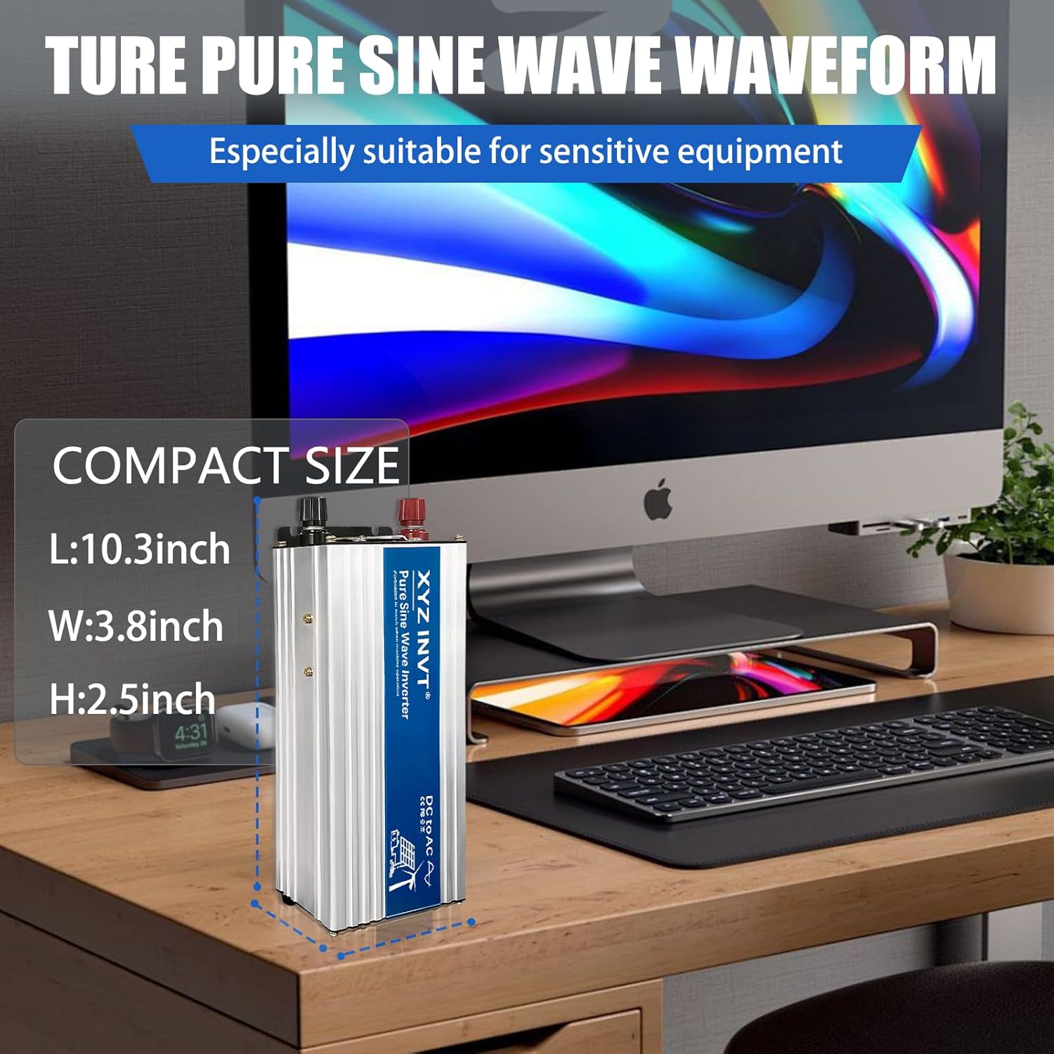 1000W Pure Sine Wave Power Inverter DC 36V to AC 110V/120V, 2000W Peak, Car/Truck Power Converter for Solar, Home, Vehicle & Rechargeable Devices with LED Display