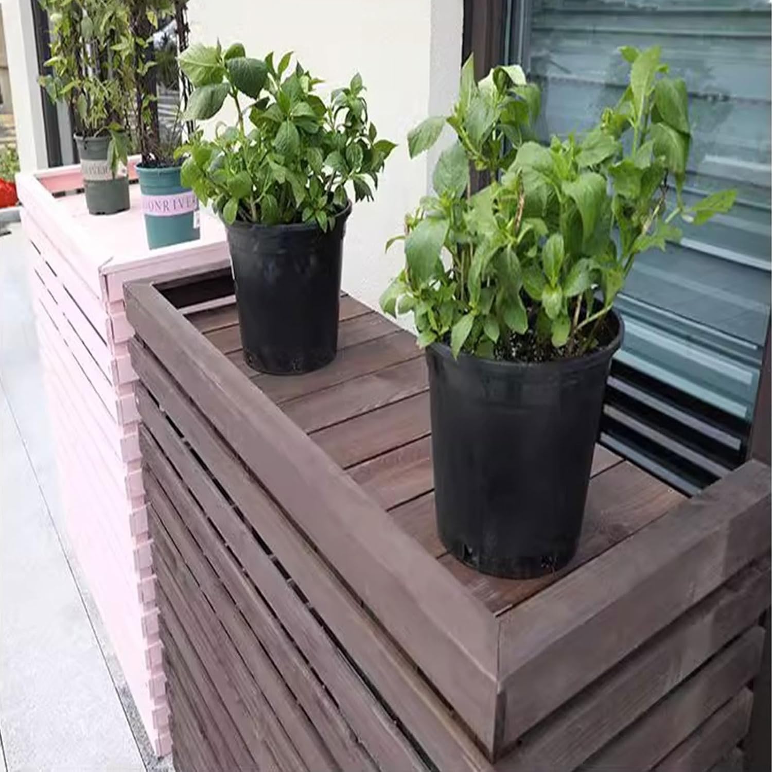 Air Conditioner Fence for Outside Units Solid Wood Air Conditioner Cover Plant Storage Outdoor Privacy Screen Hide Air Conditioner (Color : Black, Size : Large)