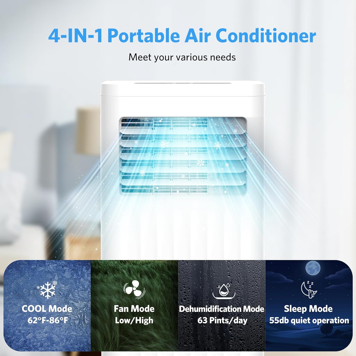 10000 BTU Quiet Portable Ac Unit for Room up 400 Sq.Ft, Portable Air Conditioners with Cooling, Fan, Sleep Mode, Dehumidifier, 24H Timer, Remote Control, Drain Hose