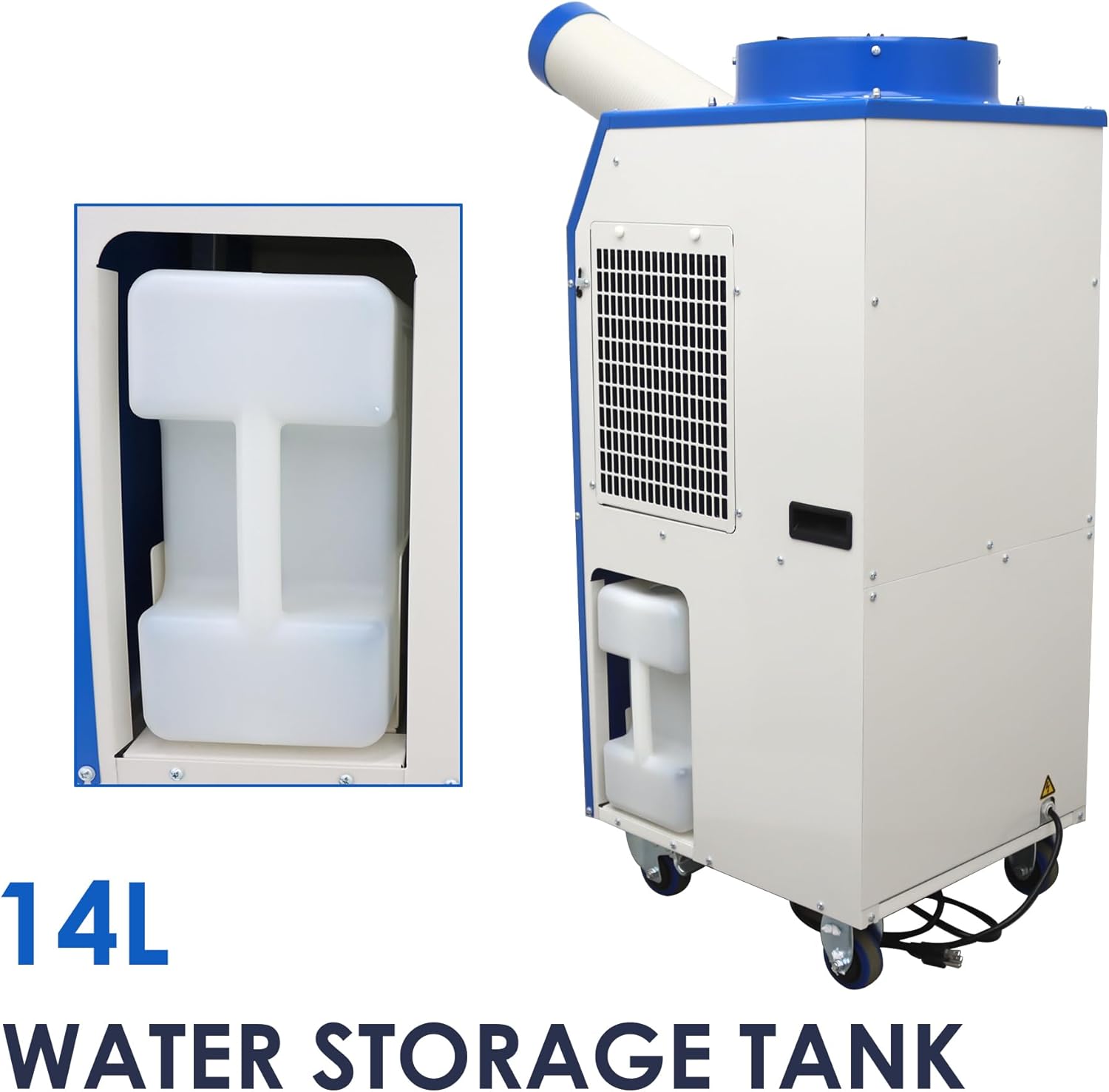 11900 BTU Industrial Portable Air Conditioner Single Nozzle Mobile Spot Cooler with 3.7 Gal Water Tank Automatic Control 480m³/h 220V 1400W