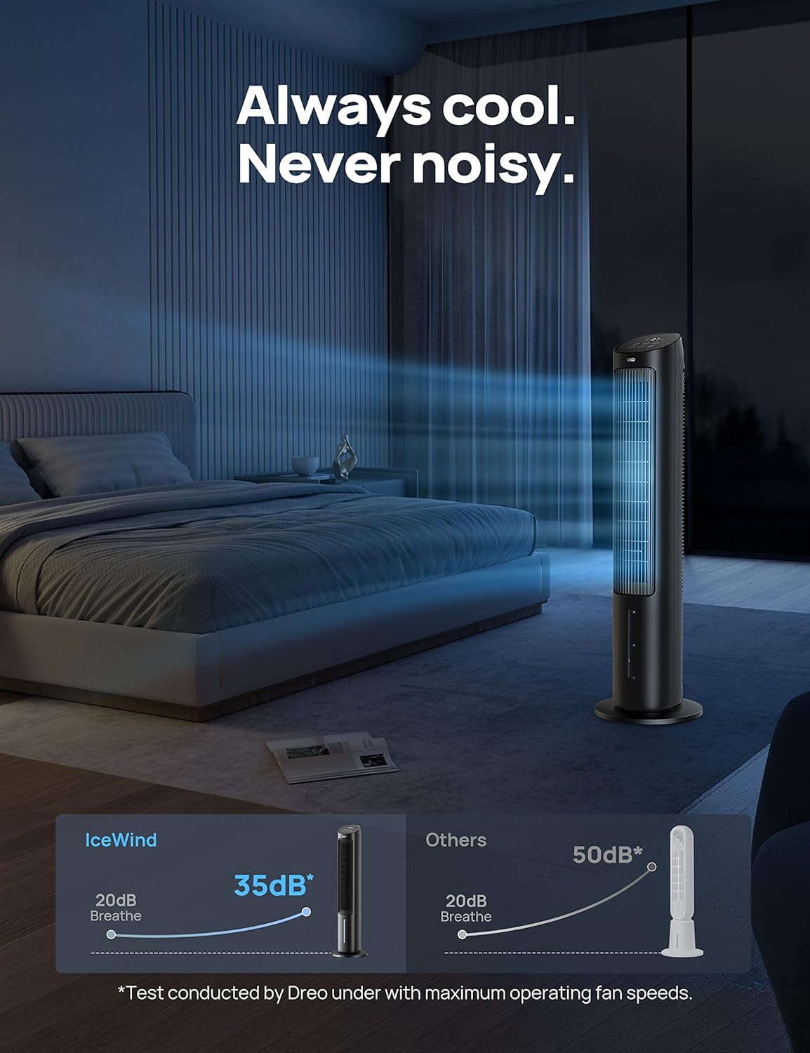 Dreo Portable Air Conditioners Fan, 40” Standing Fans that Blow Cold Air, Portable AC，80° Oscillating Evaporative Air Cooler，Removable Water Tank, Ice Packs, Remote Control, 4 Speeds, 7H Timer, Black