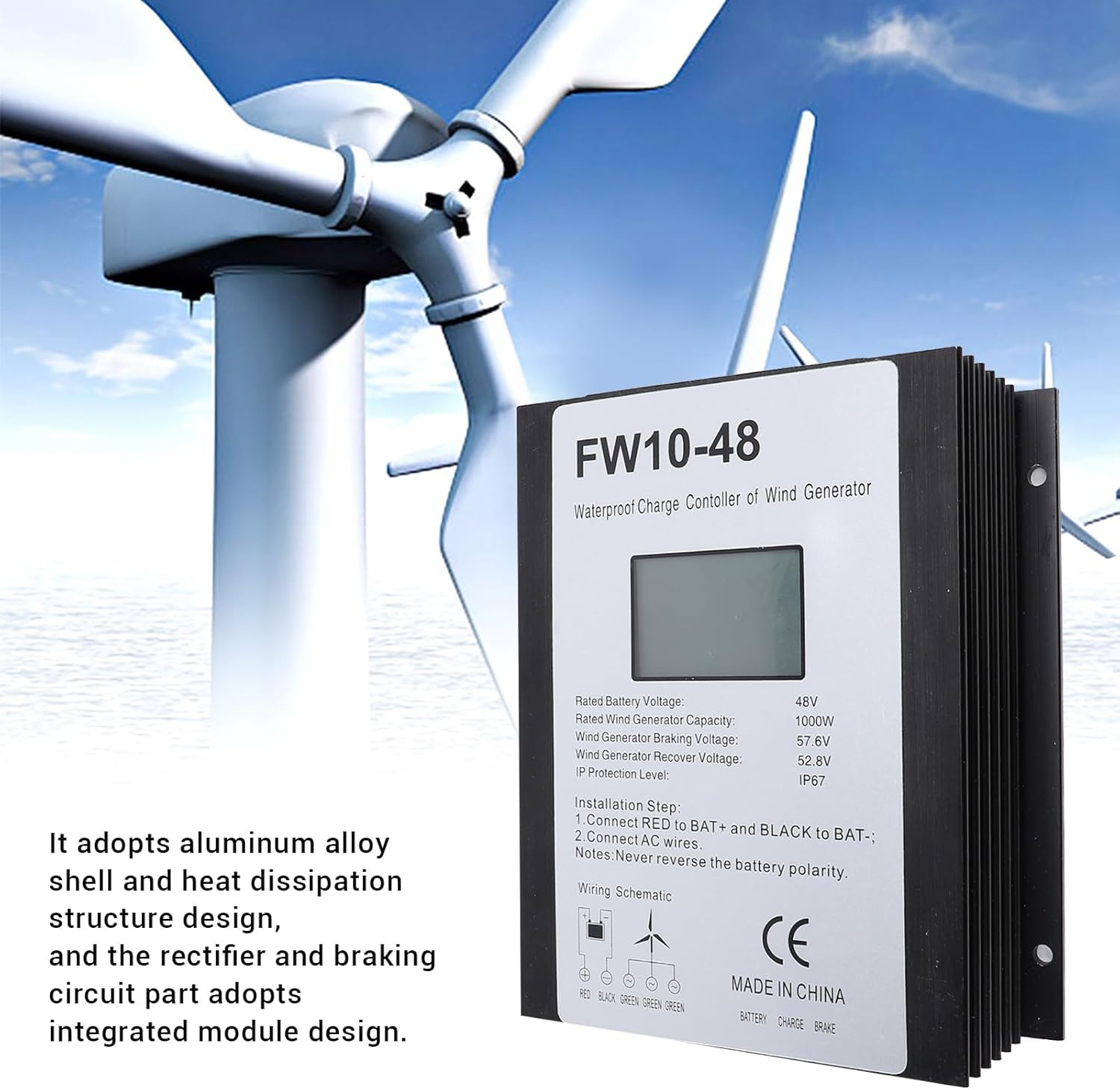 Wind Turbine Charge Controller, 48V, 1000W, IP67 Water - Automatic Braking Protection, Aluminum Alloy Heat Dissipation, Ideal for Off - Grid Systems