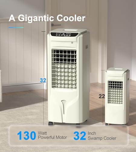 1800 CFM Swamp Cooler Air Conditioner,3-IN-1 Evaporative Air Cooler with 4.2Gal Water Tank & 4 Ice Packs,120° Swing,12H Timer,Remote,3 Modes & 3 Speeds,Air Cooler for Room Bedroom Office,Bright White
