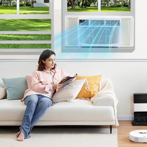 Window Air Conditioner 8000 BTU, Smart Window AC Unit Cools Up to 350 Sq. Ft., Energy Saving with Remote & App Control & Timer Function, Window Fan for Small Rooms, Living Room, Office