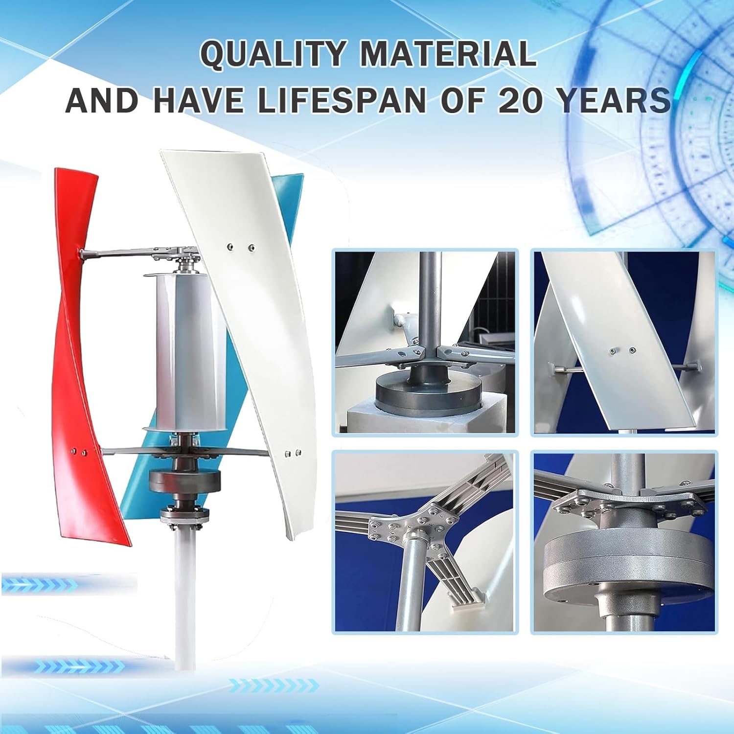 14000W Vertical Wind Turbine, Magnetic Levitation Electric Generator 12V/24V/48V, Helical Shaft Design with Controller, Efficient Renewable Energy Solution, Colorful Model