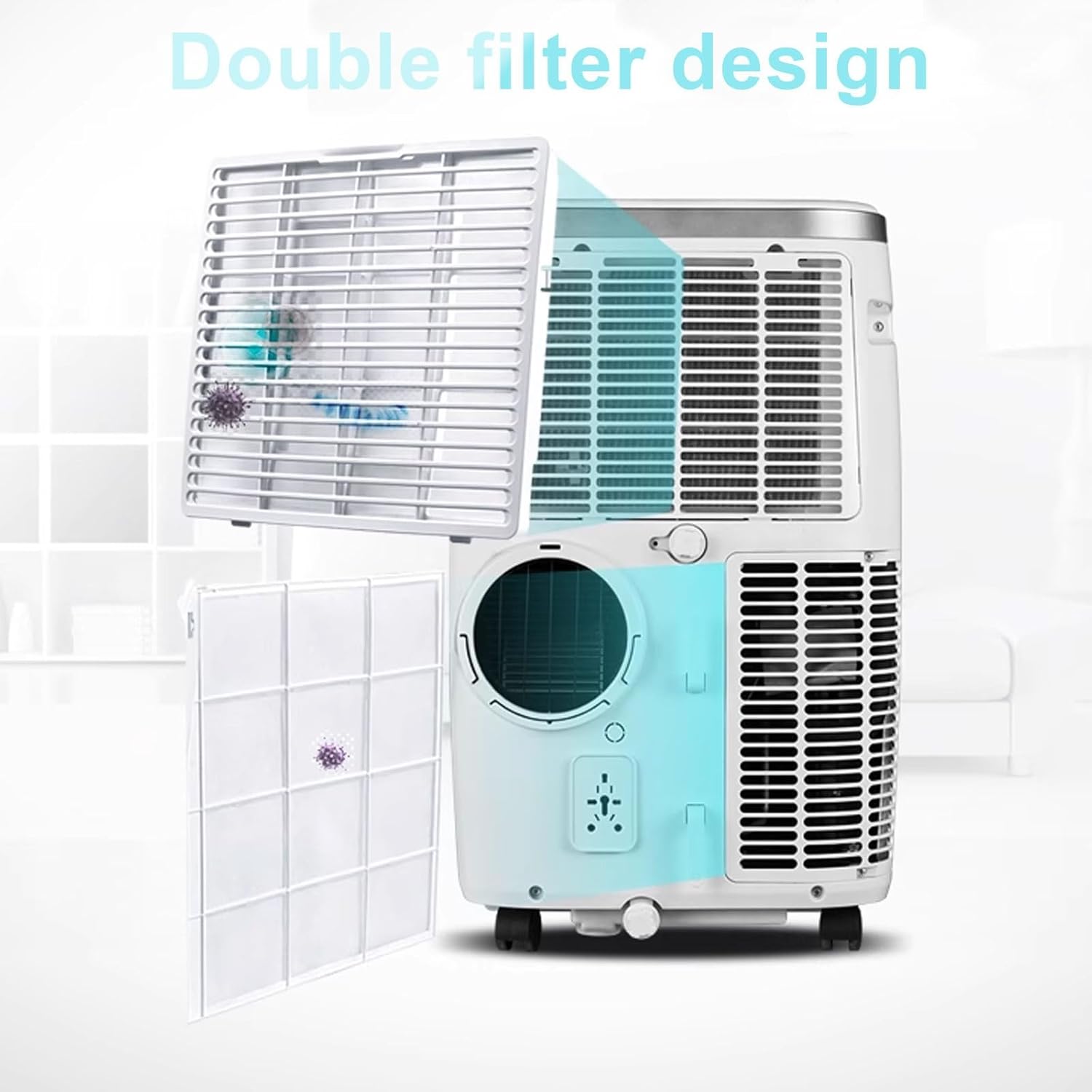 Small Portable Air Conditioner Air Cooler 3 Gears 70° Wide-Angle Air Supply Floor Air Conditioner with Universal Roller and Drain Hole for Room Bedroom Office