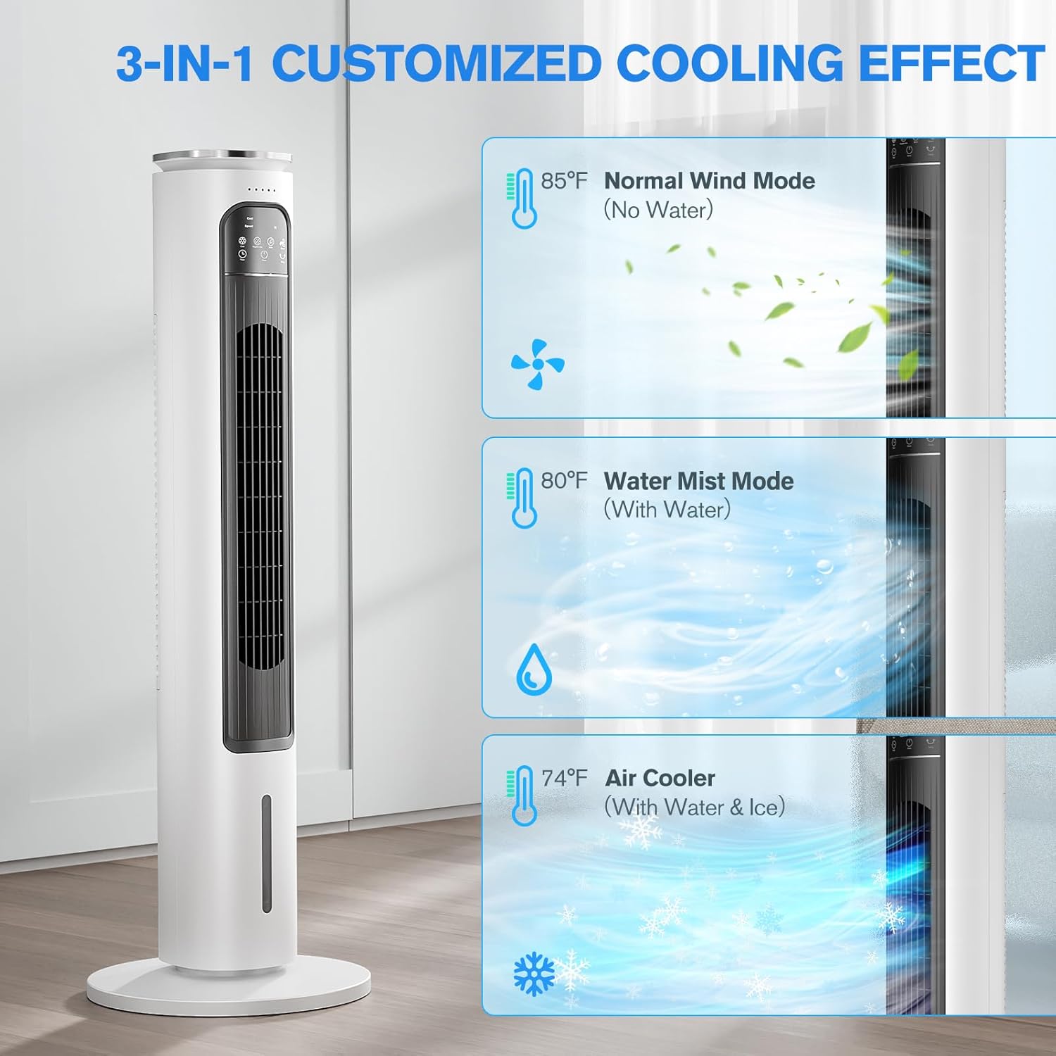 Windowless Portable Air Conditioners, 37’’ Evaporative Air Cooler w/Remote, 2.5L Water Tank & 4 Ice Packs, 12H Timer Auto-off, 70° Oscillating, Quiet Cooling Tower Fan For Bedroom Living Room Office