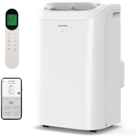 ZAFRO Portable Air Conditioners 12,000 BTU (8000 BTU SACC),44dB Quiet Cooling, WiFi/App Control, 24h Timer with Fan & Dehumidifier, for Bedroom, Office, Adjustable Design, Easy Installation