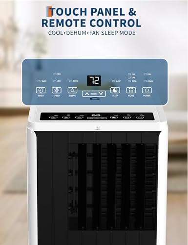 8000 BTU Portable Air Conditioner for Rooms up to 350 Sq. Ft, 3-in-1 Cooling, Dehumidifier & Fan with Quiet Operation, Efficient Cooling, Sleep Mode, 24-Hour Timer & Remote Control, Black & White